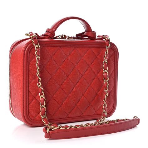 CHANEL Caviar Quilted Medium CC Filigree Vanity Case Red 